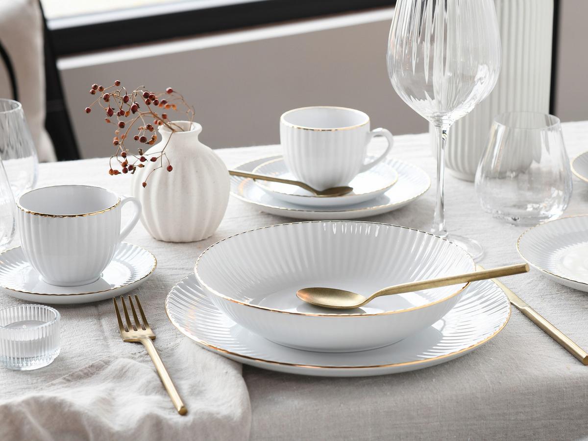 Kombiservice Allegra Goldfarben/weiß 30--Teilig - Goldfarben/Weiß, Basics, Keramik (43/36,5/32,5null) - Creatable