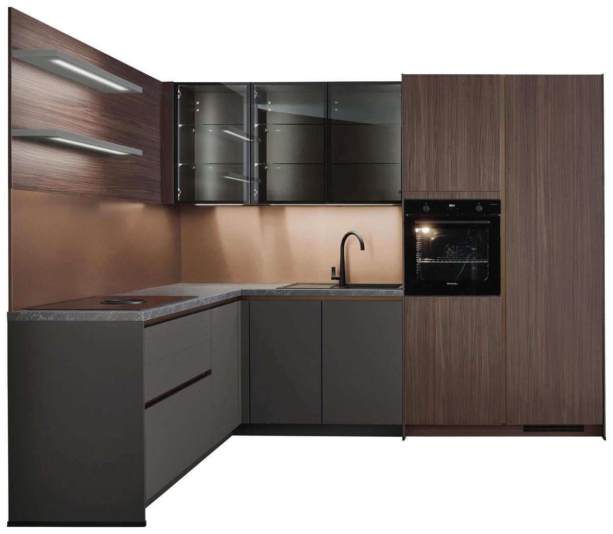 Eckküche Sidney/Singapur - Schieferfarben/Schlammfarben, Design, Holzwerkstoff (206/285cm) - Vertico