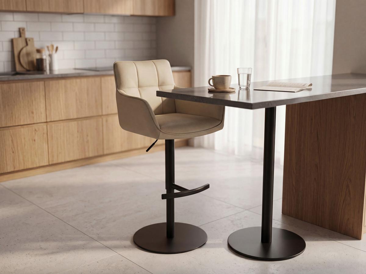 Barhocker Porto Beige B: 54,5 cm - Beige/Schwarz, MODERN, Leder/Metall (54,5/90/112/51,5cm) - Livetastic