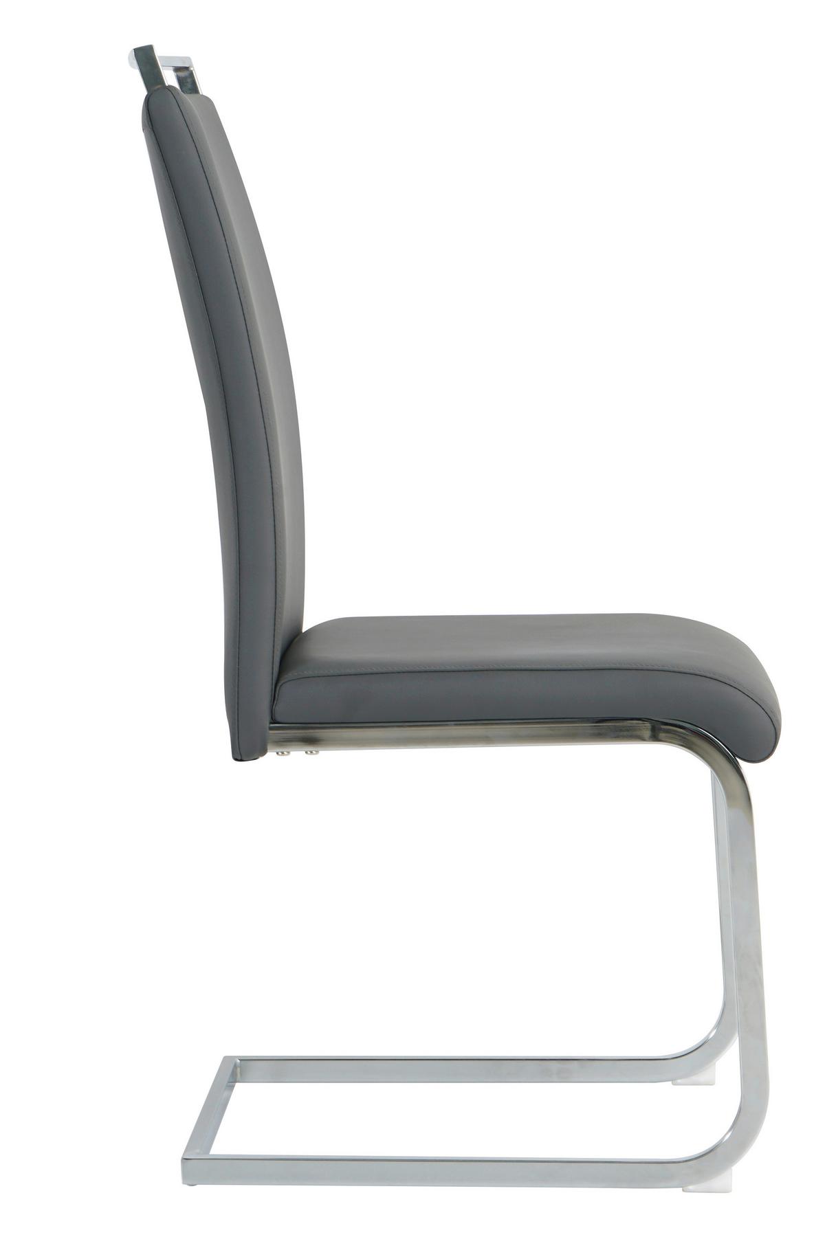 Stuhl-set Lederlook Grau, B: 42cm - Silberfarben/Grau, Design, Kunststoff/Textil (42/101/58cm) - Livetastic