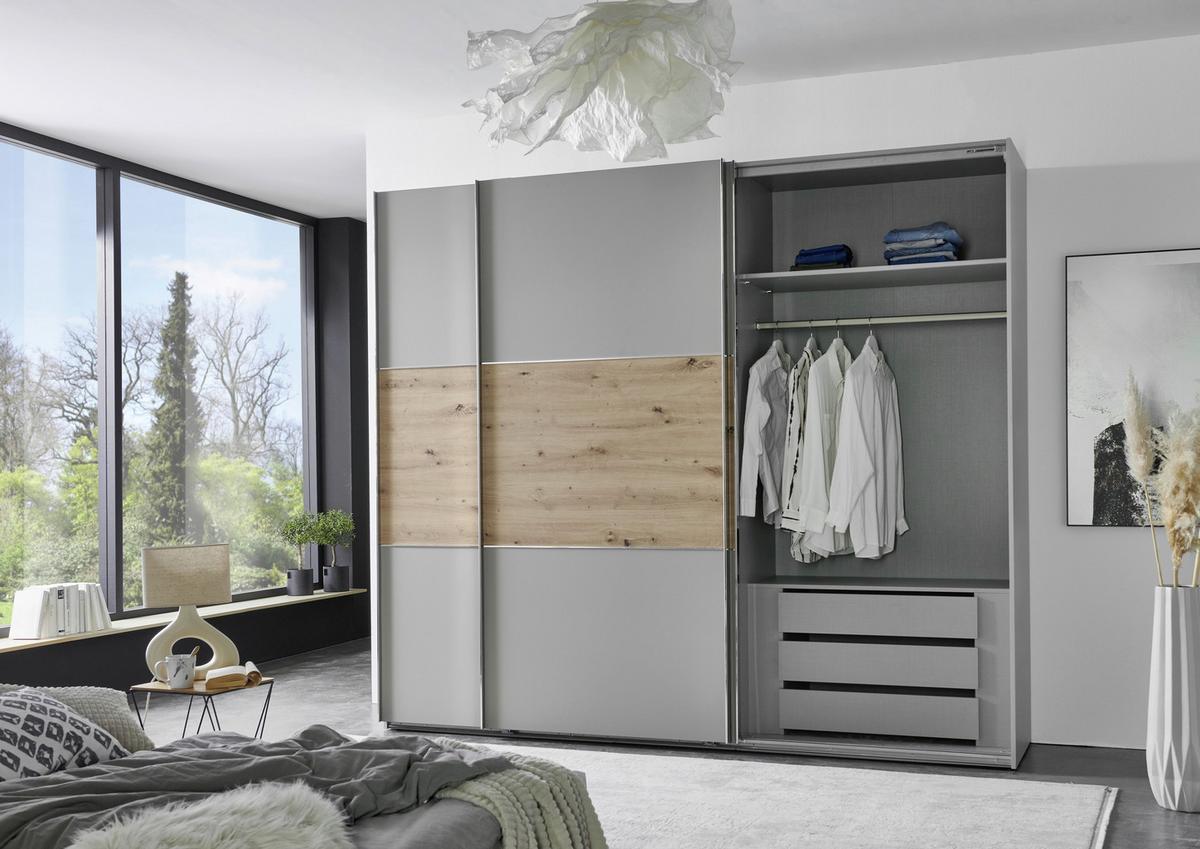 Schwebetürenschrank Indian A Sahara/eiche Artisan, B:250cm - Eiche Artisan/Sahara, KONVENTIONELL, Holzwerkstoff (250/216/65cm)