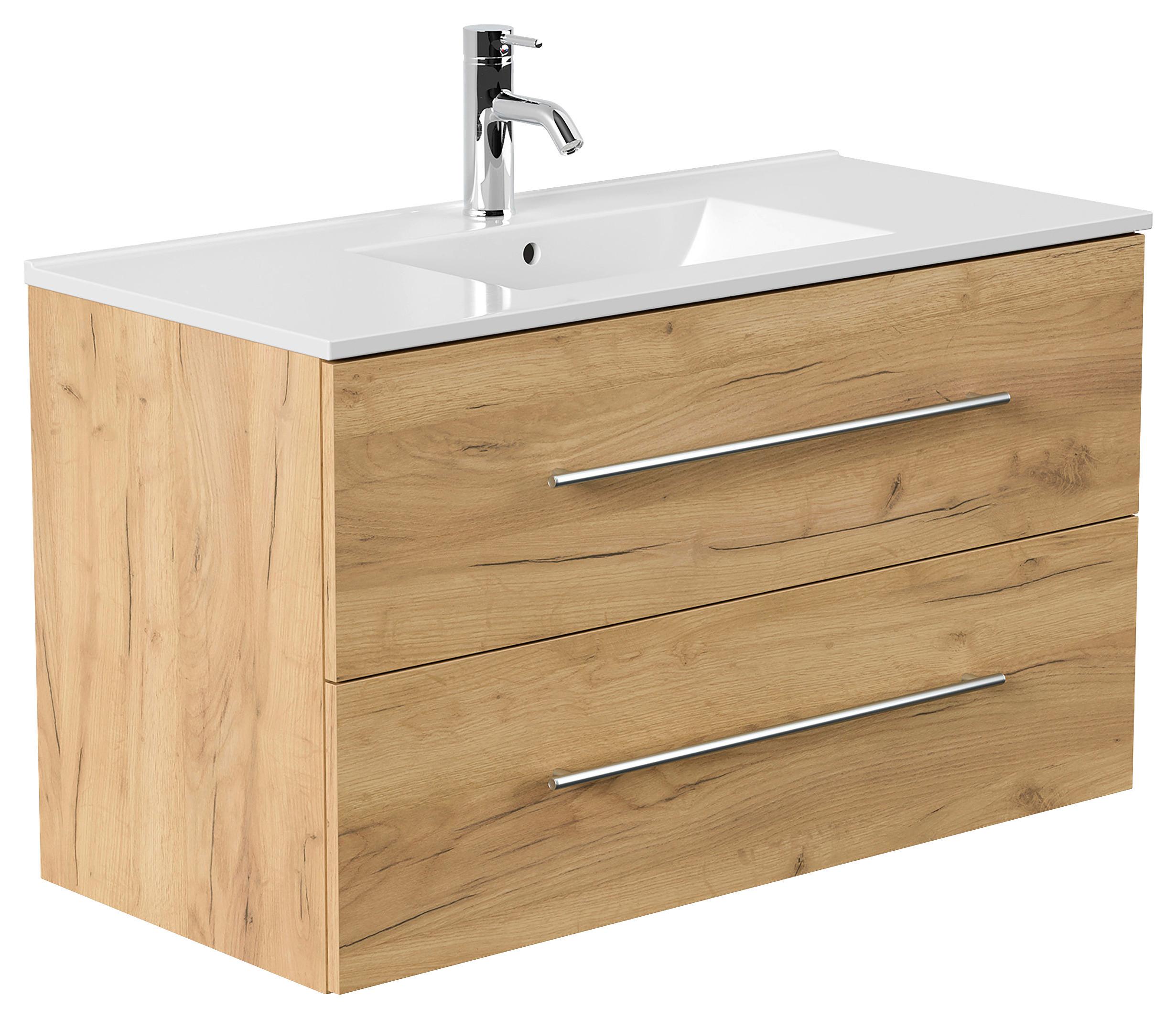 WASCHTISCHKOMBI Homeline, Weiß HG B: 101cm - Eichefarben/Weiß, Basics, Keramik/Holzwerkstoff (101cm) - MID.YOU