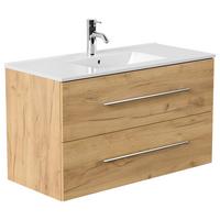 WASCHTISCHKOMBI Homeline, Weiß HG B: 101cm - Eichefarben/Weiß, Basics, Keramik/Holzwerkstoff (101cm) - MID.YOU
