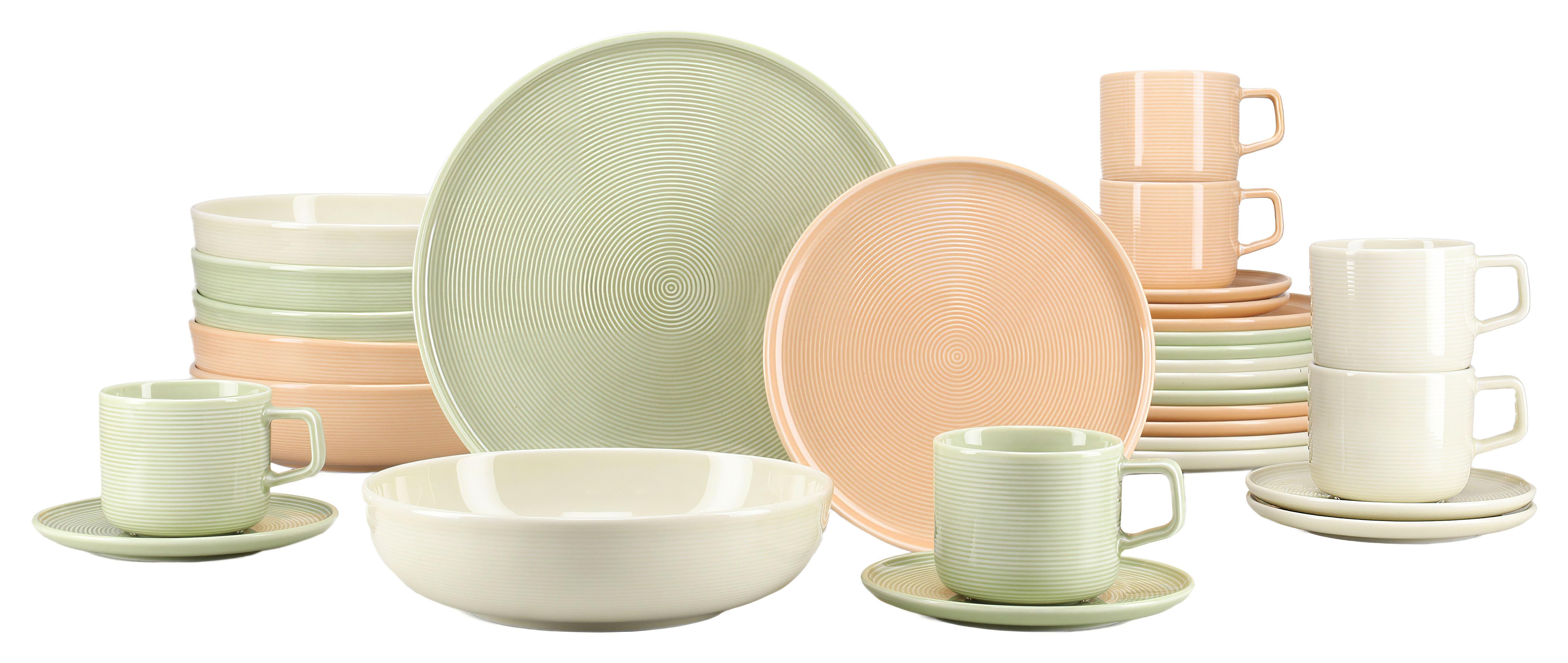 Kombiservice 30-Teilig. Porzellan, multicolor - Salbeigrün/Creme, Basics, Keramik - Creatable