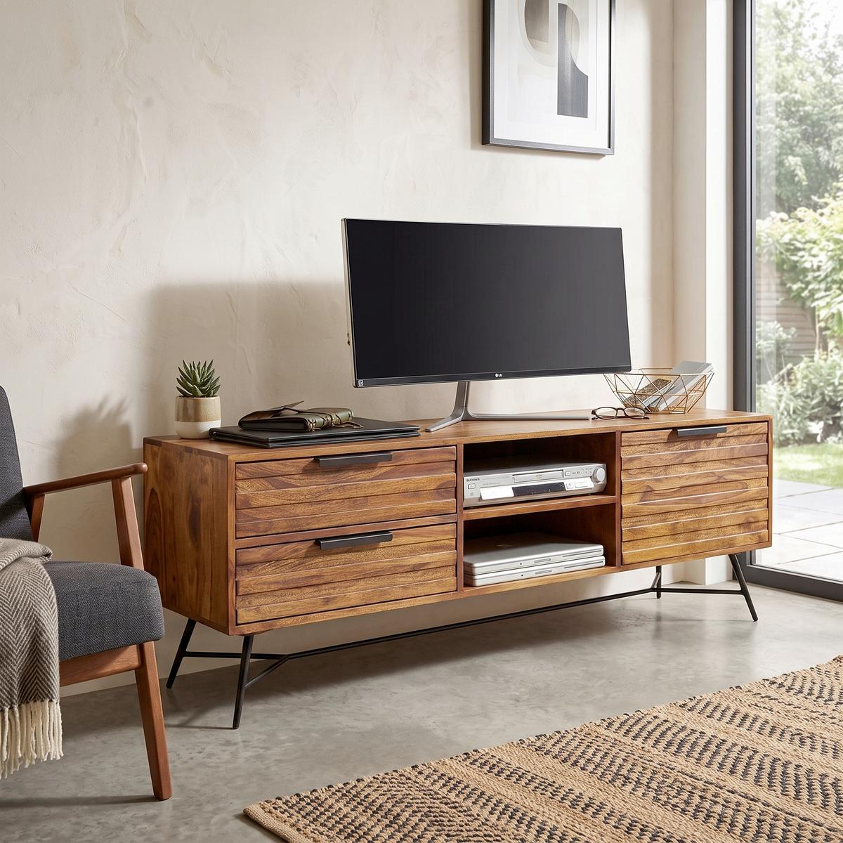 Sideboard Sheesham Sheeshamfarben/Schwarz B:160cm - Sheeshamfarben/Schwarz, Design, Holz (160/54/40cm) - MID.YOU