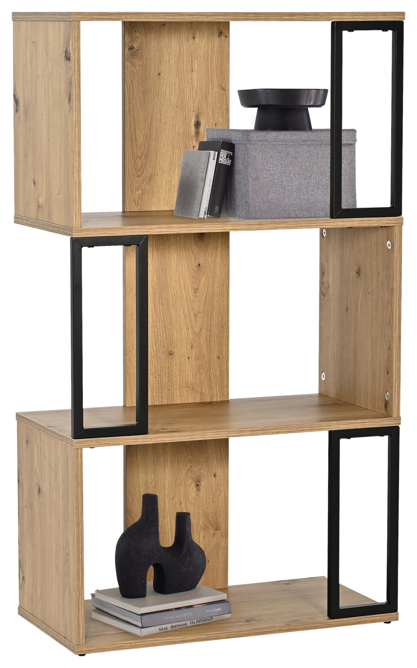 Regál MARBELLA dekor dub Artisan - čierna/dub artisan, Modern, kov/kompozitné drevo (60/106/30cm) - Mömax