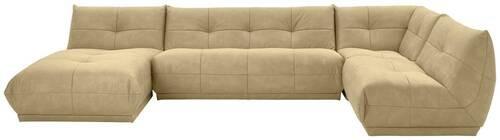 Wohnlandschaft Giselle Beige Lederlook - Beige, Trend, Textil (185/390/210cm) - Livetastic