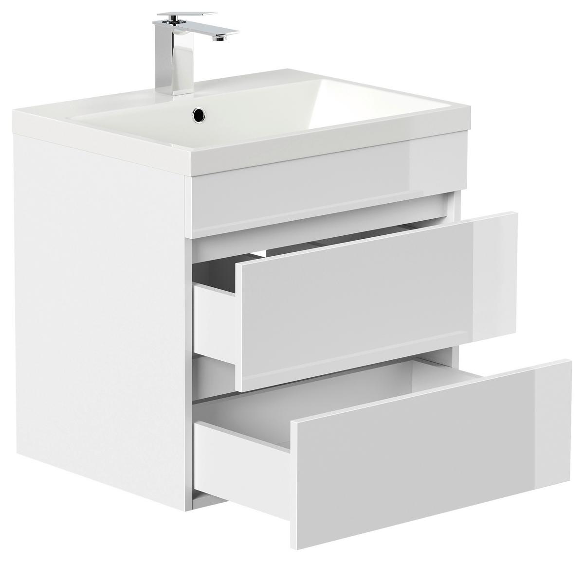 WASCHTISCHKOMBI Fellini, Weiß HG B: 60 cm - Weiß Hochglanz/Weiß, Basics, Keramik/Holzwerkstoff (60cm) - MID.YOU