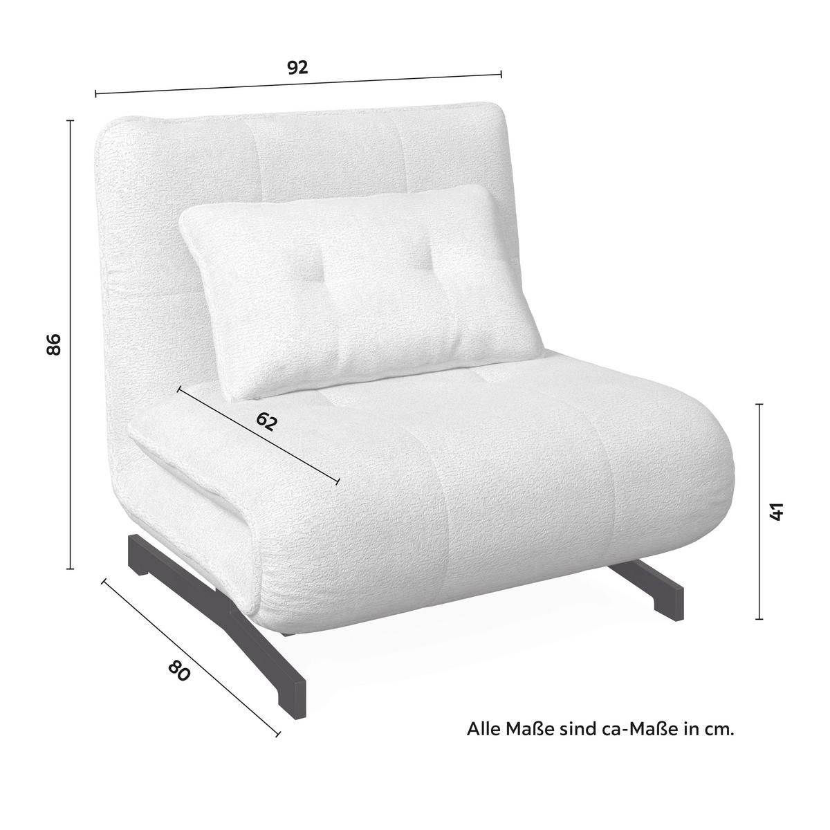 Rozkládací křeslo LUNA, bílé buklé, max.120 kg - bílá/černá, Moderní, kov/textil (92/86/80cm) - Bessagi Home