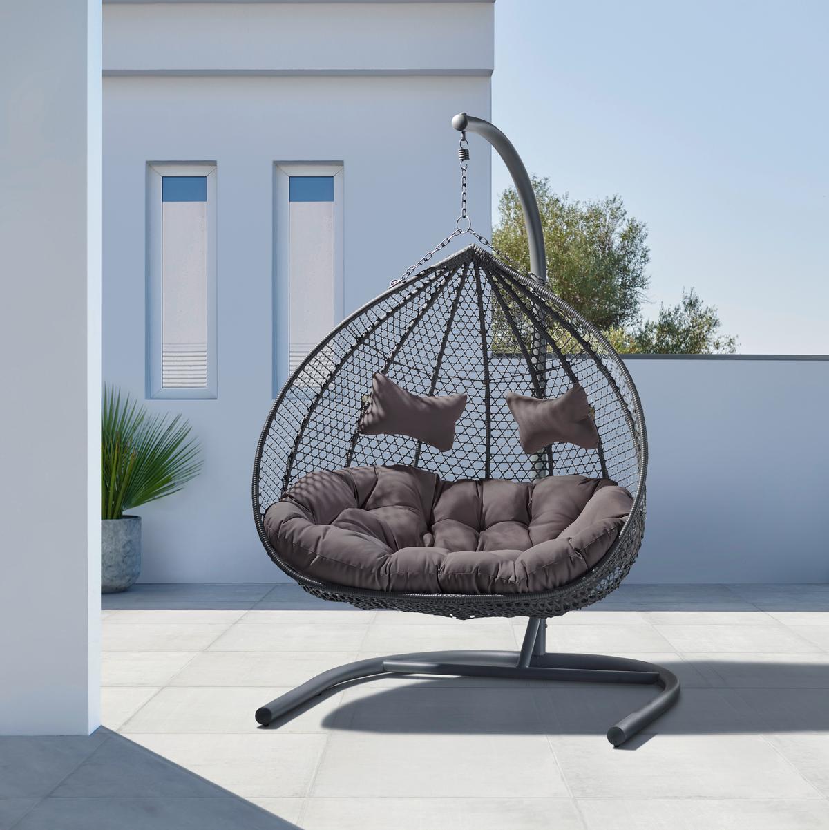 XXL Závěsné křeslo Bari včetně polštářů - šedá/tmavě šedá, Moderní, kov/textil (130/201/116cm) - Bessagi Garden