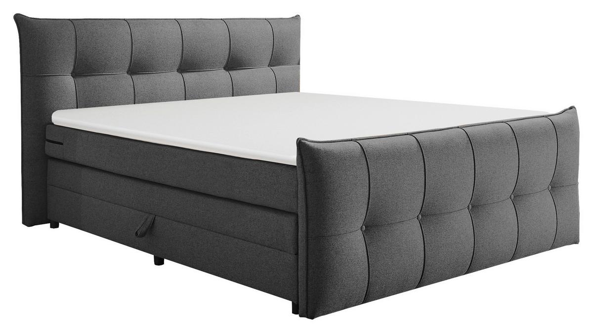 Boxspringbett Manchester 6 - Anthrazit/Schwarz, MODERN, Holzwerkstoff/Textil (180/200cm) - MID.YOU