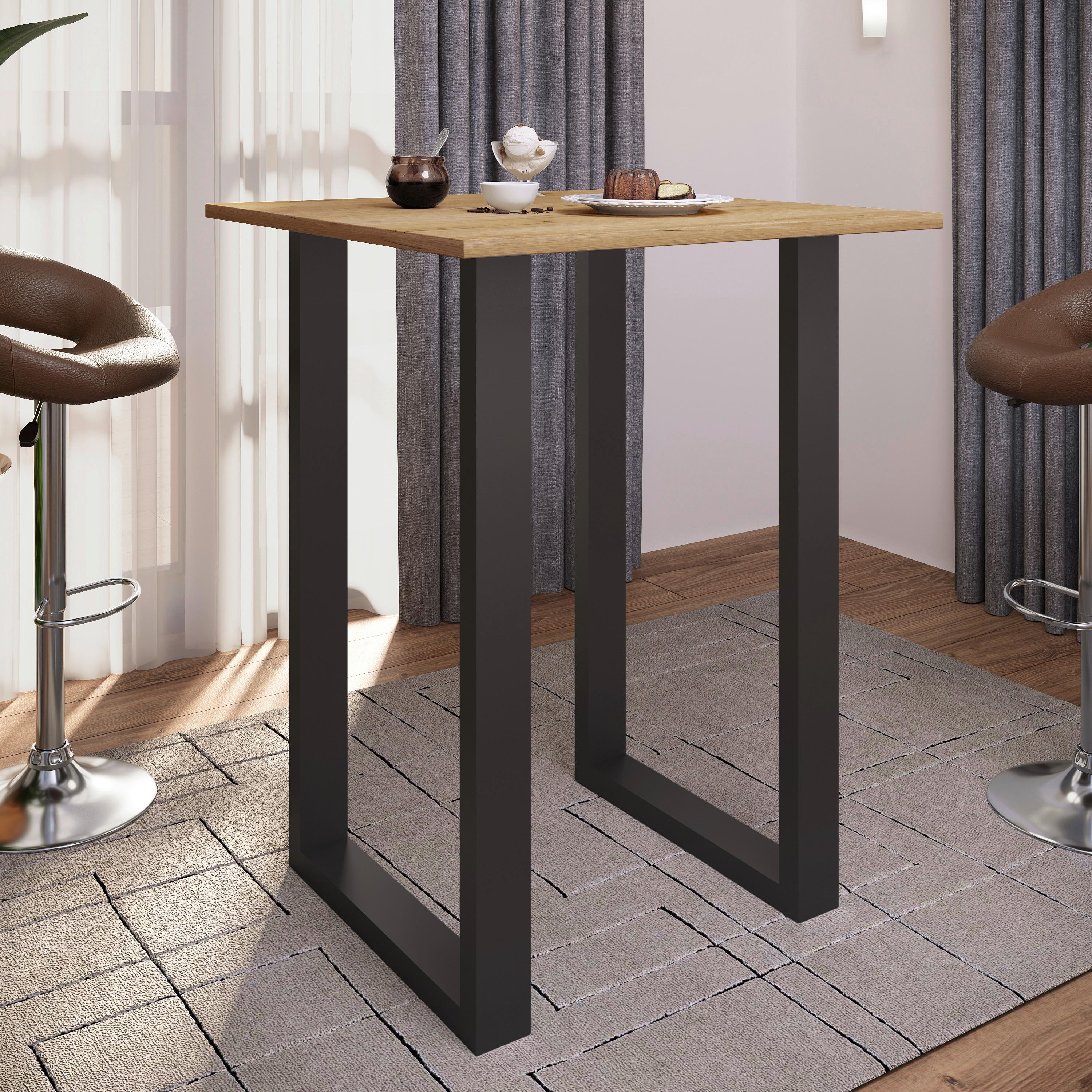 Bartisch Xona B 80x80 - Honigeiche/Silberfarben, KONVENTIONELL, Holzwerkstoff/Metall (80/102/80cm)