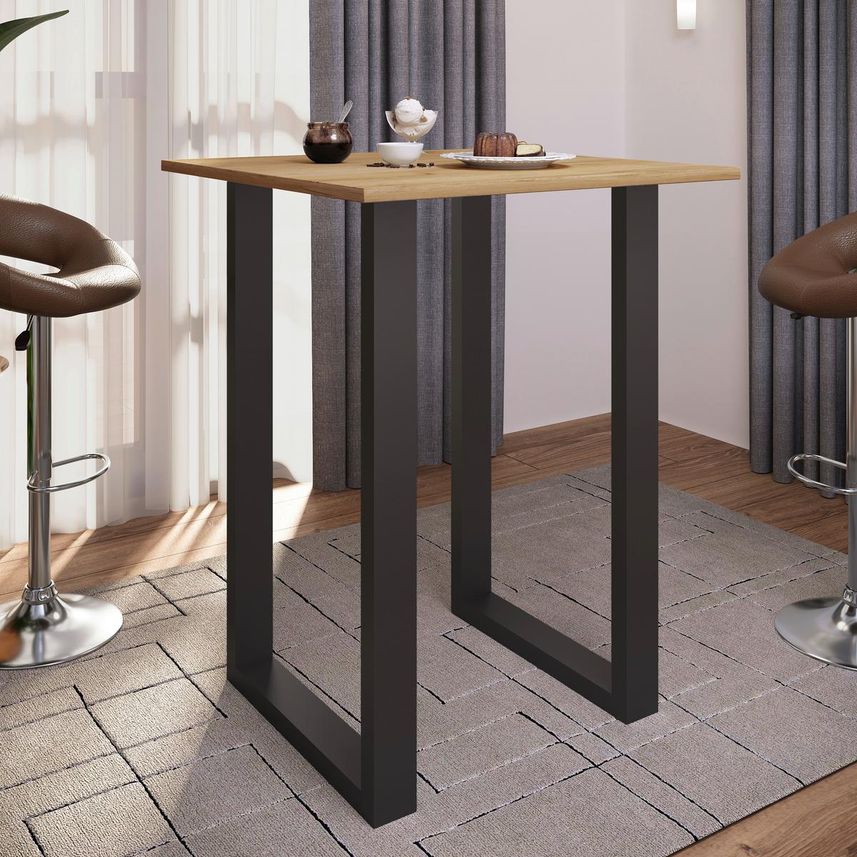 Bartisch Xona B 80x80 - Honigeiche/Silberfarben, KONVENTIONELL, Holzwerkstoff/Metall (80/80/102cm)