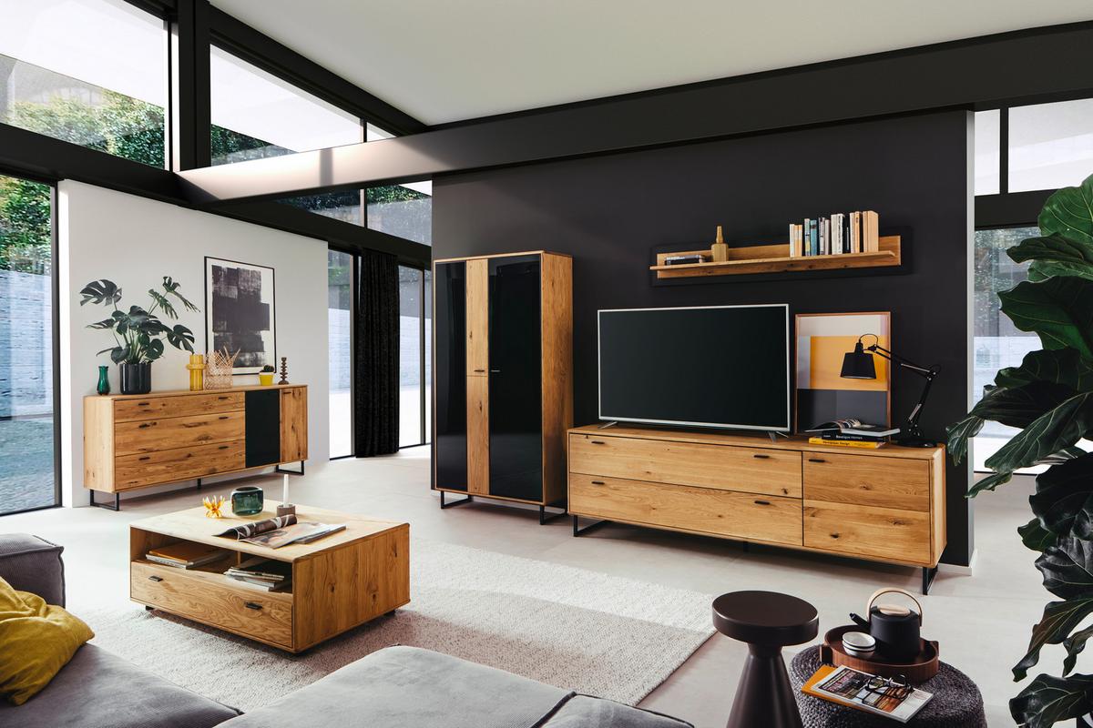Wohnwand Arezzo Wildeiche/Anthrazit B: 319 cm - Wildeiche/Anthrazit, Design, Glas/Holz (319/186/50cm) - MID.YOU
