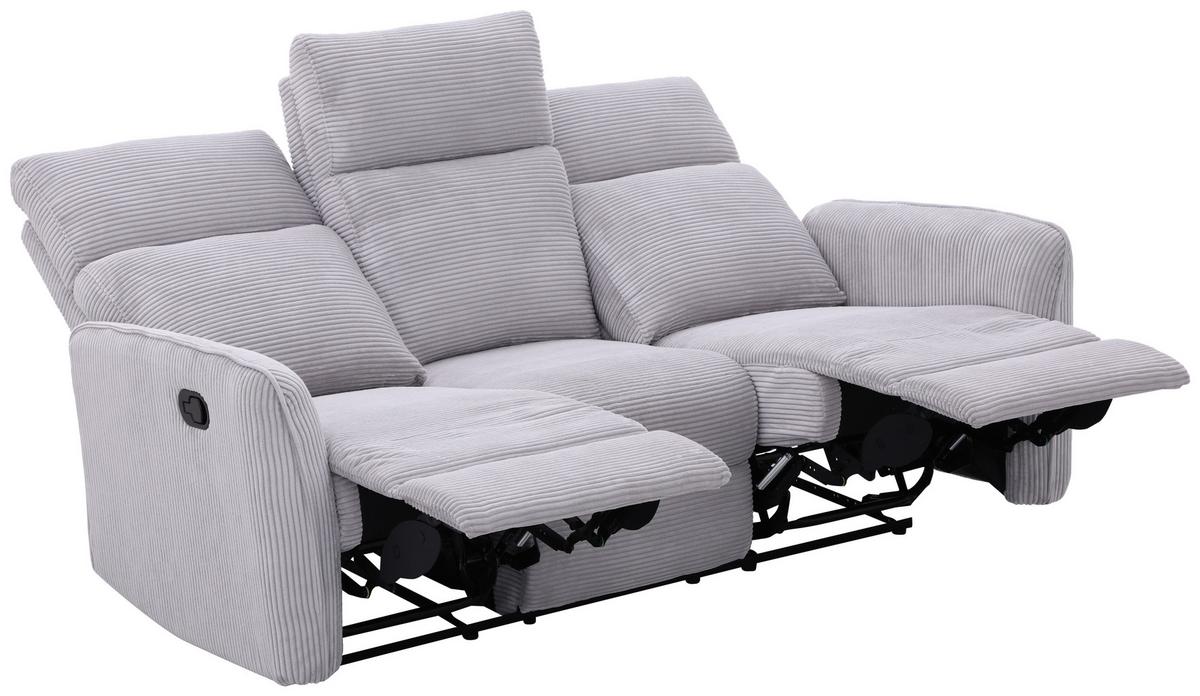 Sitzgarnitur London 3-teilig Cord Hellgrau, B: 133 Cm - Schwarz/Grau, Basics, Holz/Textil (133/105/93cm) - Ondega