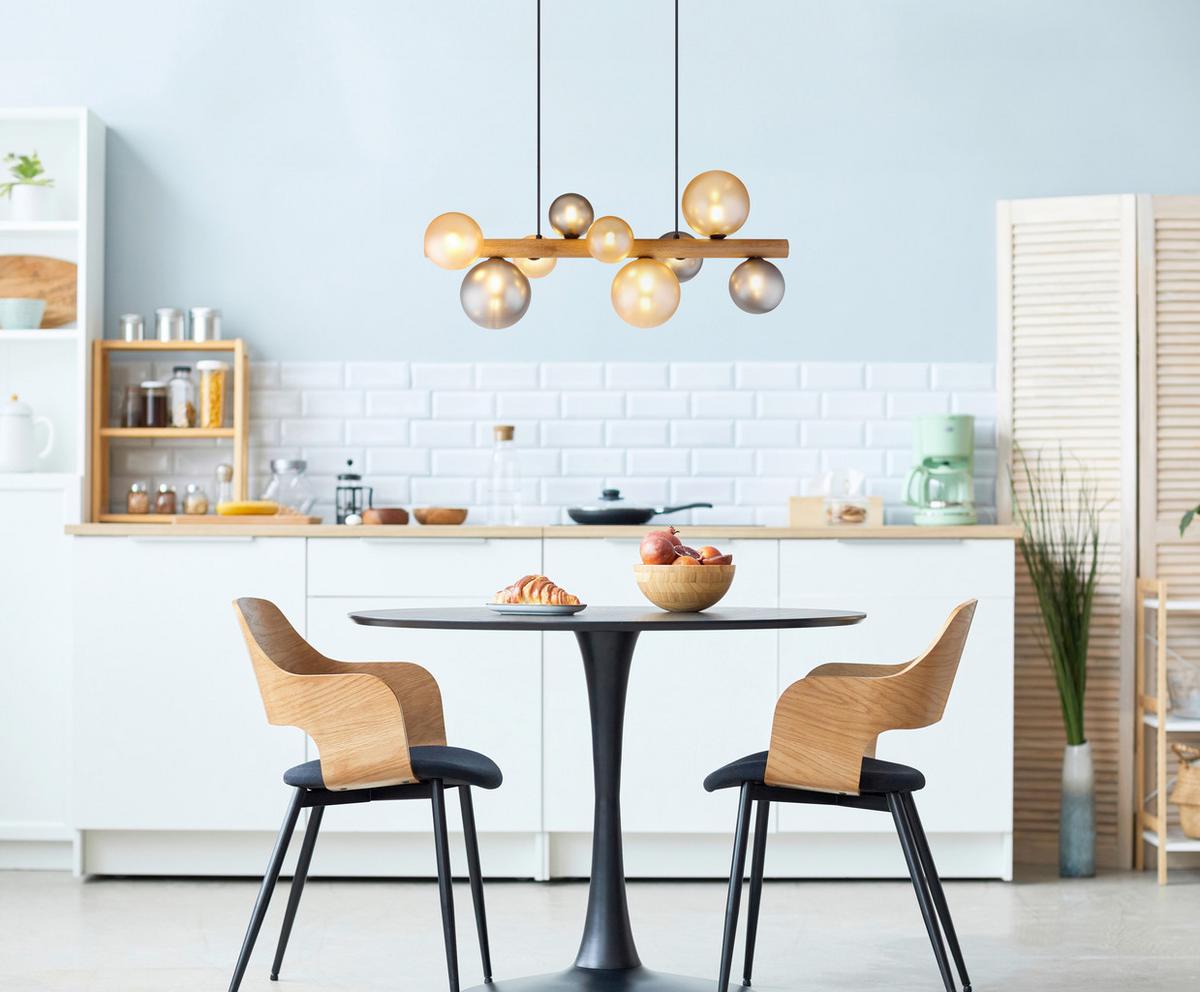 HÄNGELEUCHTE Exkl. 9xG9, 5W - Dunkelbraun/Schwarz, Basics, Glas/Holz (78/29/150cm) - Globo