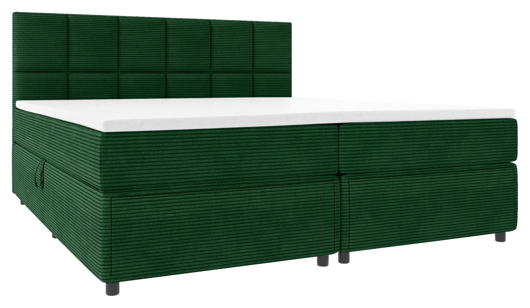 Boxbett mit Topper & Bettkasten 160x200 Garda - Dunkelgrün/Schwarz, KONVENTIONELL, Holzwerkstoff/Textil (160/200cm)