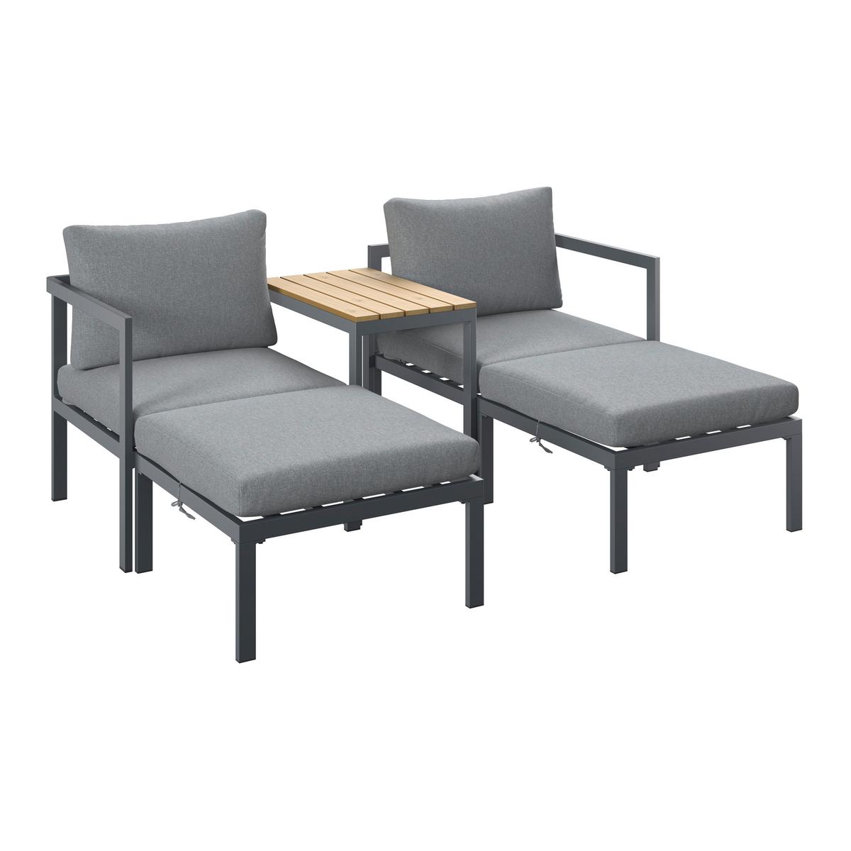 Loungegarnitur Basel - Dunkelgrau/Naturfarben, MODERN, Kunststoff/Textil - Beldano