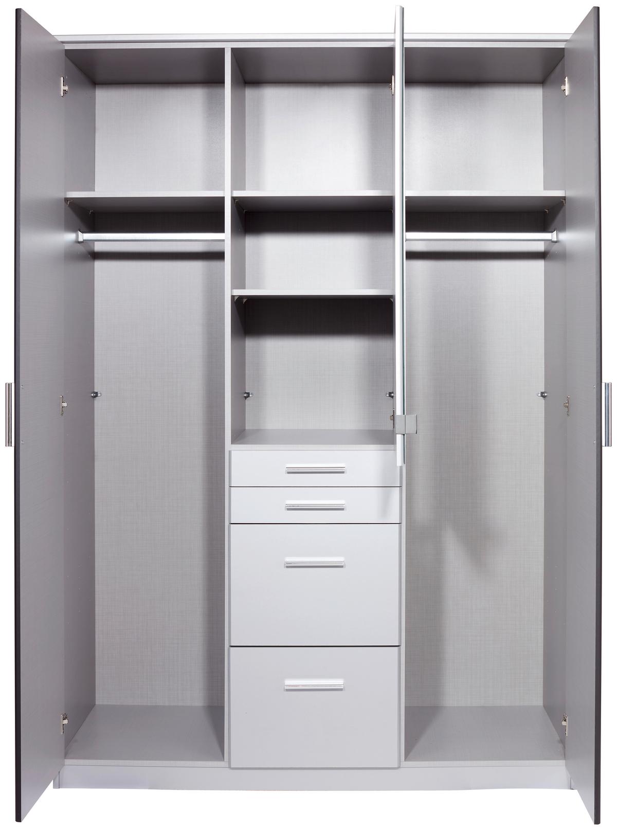 Drehtürenschrank Mit Spiegel + Laden 135cm Aachen, Weiß - Weiß, KONVENTIONELL, Holzwerkstoff (135/198/58cm)