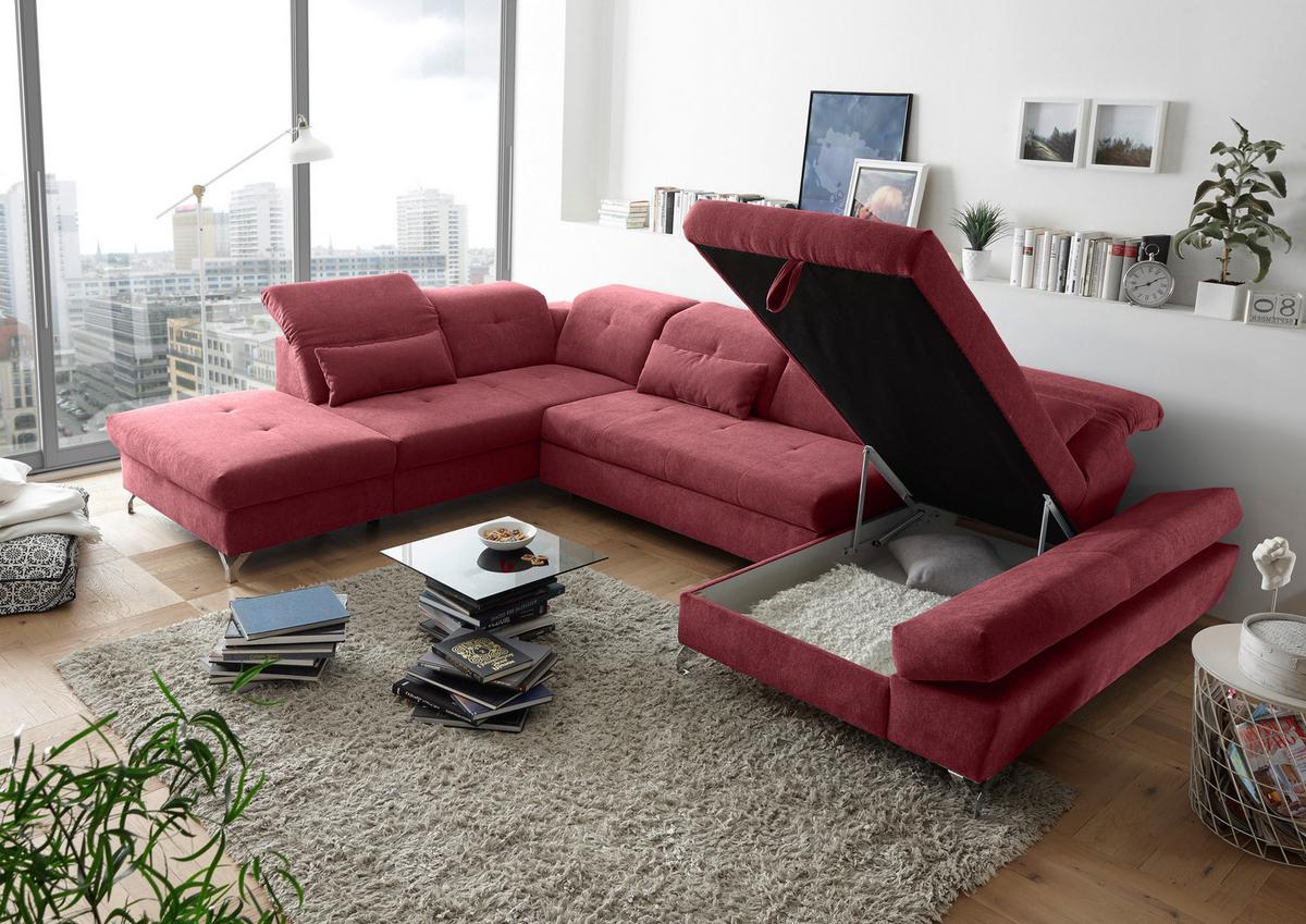 Ecksofa Melfi Beere U: 245 Cm - Beere/Silberfarben, MODERN, Textil (245/350/168cm) - MID.YOU