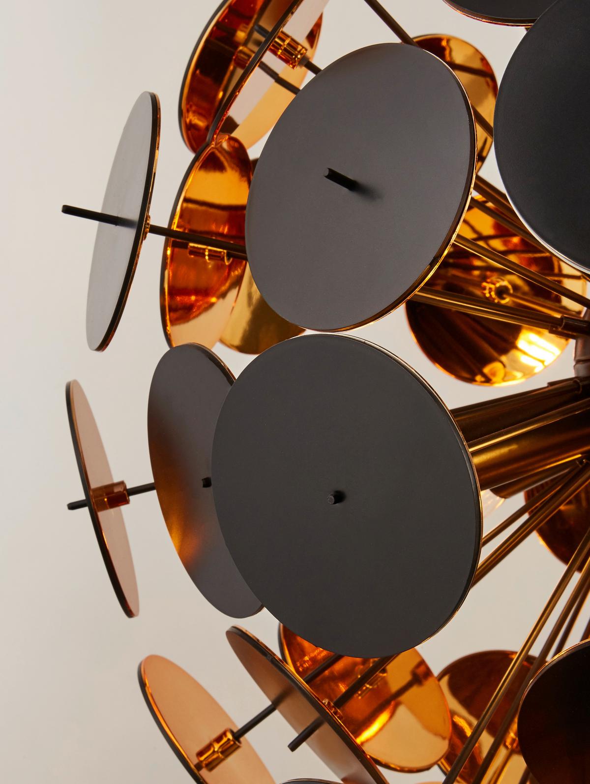 Hängeleuchte Discus H: 135 cm 6-Flammig, höhenverstellbar - Goldfarben/Schwarz, Design, Metall (54/135cm)