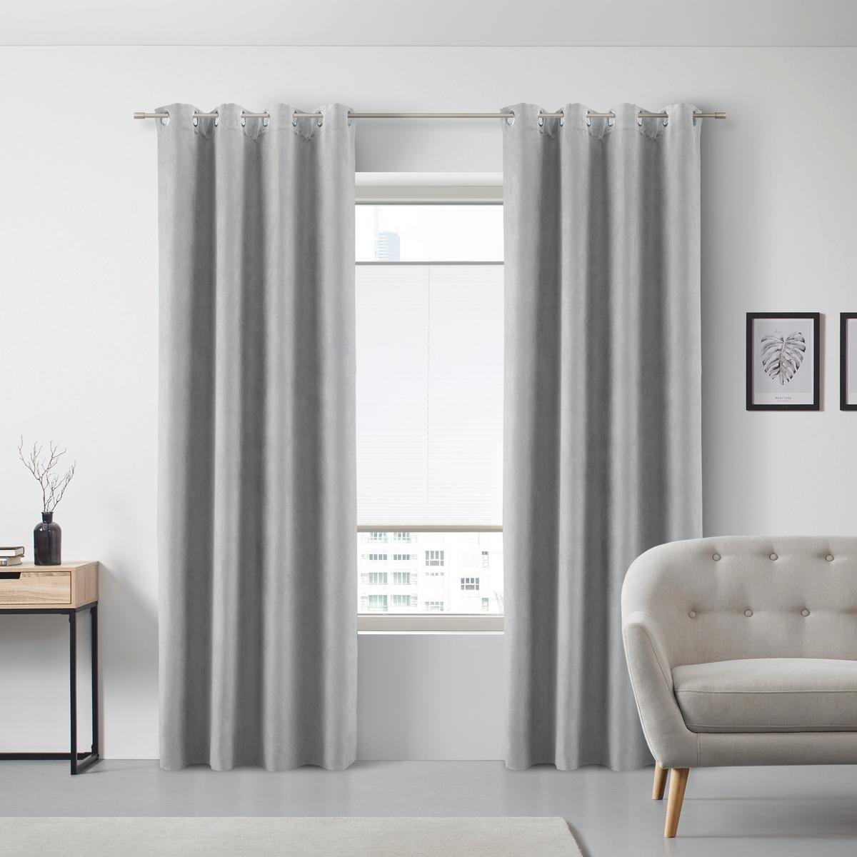 ZÁVES S OČKAMI Velours, 140/245cm, sivá - sivá, Konventionell, textil (140/245cm) - Modern Living