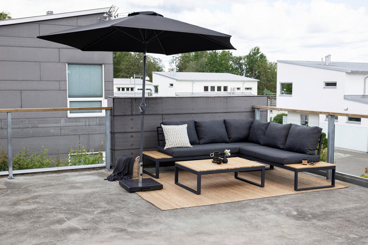 Sonnenschirm Leeds Bl: 300x300cm Grau, Schwarz - Schwarz/Grau, KONVENTIONELL, Textil/Metall (300/300cm) - Gardenson