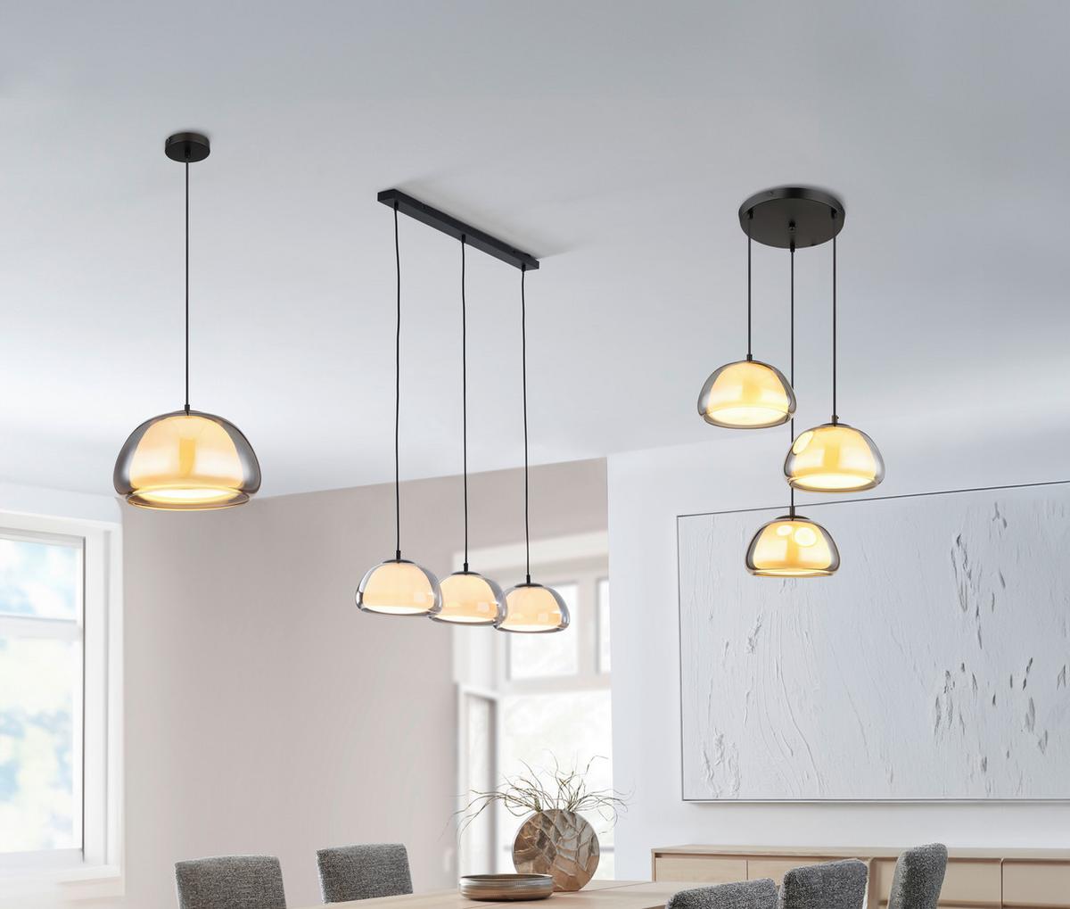 ZÁVĚSNÉ SVÍTIDLO JELLA - černá/světle šedá, Trend, kov/textil (95/25/120cm)