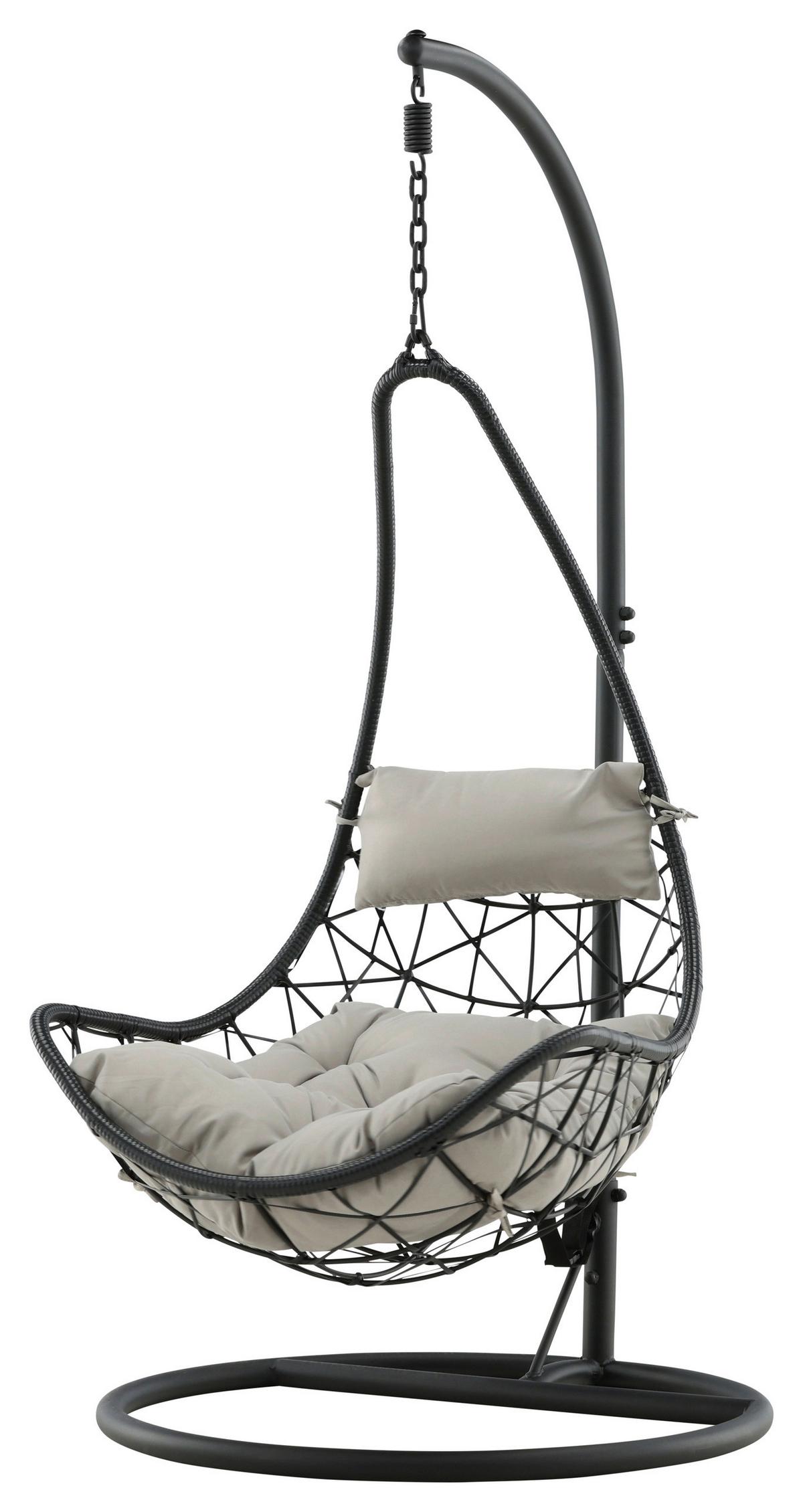 Hängesessel Mit Gestell Vide Mit Sitz- Und Rückenkissen - Schwarz/Grau, KONVENTIONELL, Kunststoff/Textil (95/196/95cm) - Gardenson