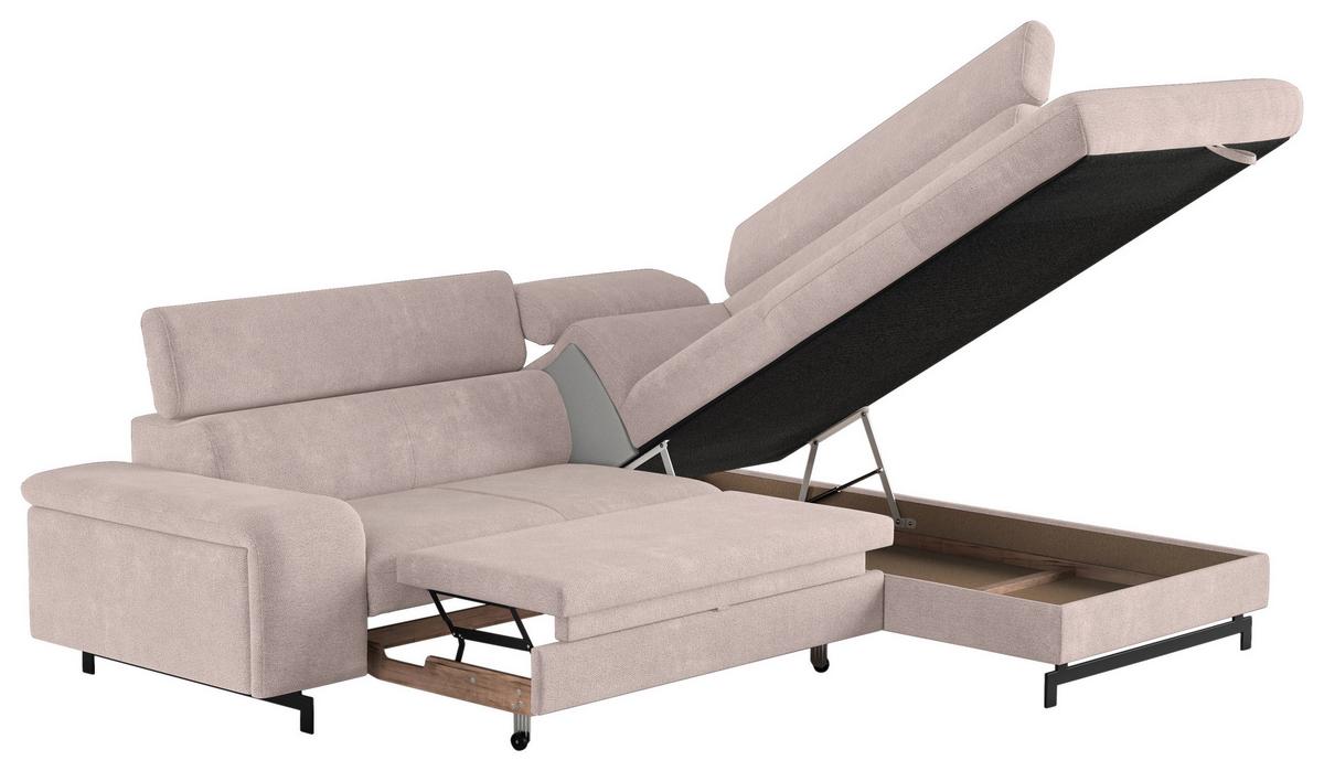 Ecksofa mit Bettkasten Emma Creme 262x215 cm - Creme/Schwarz, Textil (262/215cm) - MID.YOU
