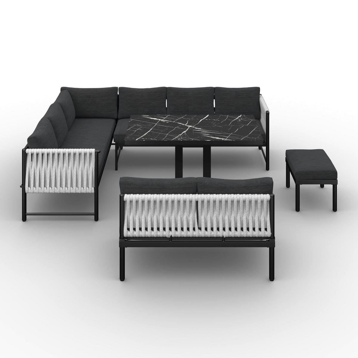 JEDÁLENSKÁ TERASOVÁ SÚPRAVA POLLY - čierna/svetlosivá, Modern, kov/textil - Bessagi Garden