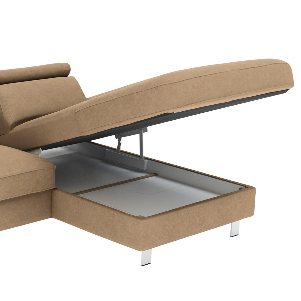 Ecksofa Elvis Sandfarben S: 259x182 Cm - Sandfarben/Silberfarben, KONVENTIONELL, Textil (259/182cm) - Trendmanufaktur