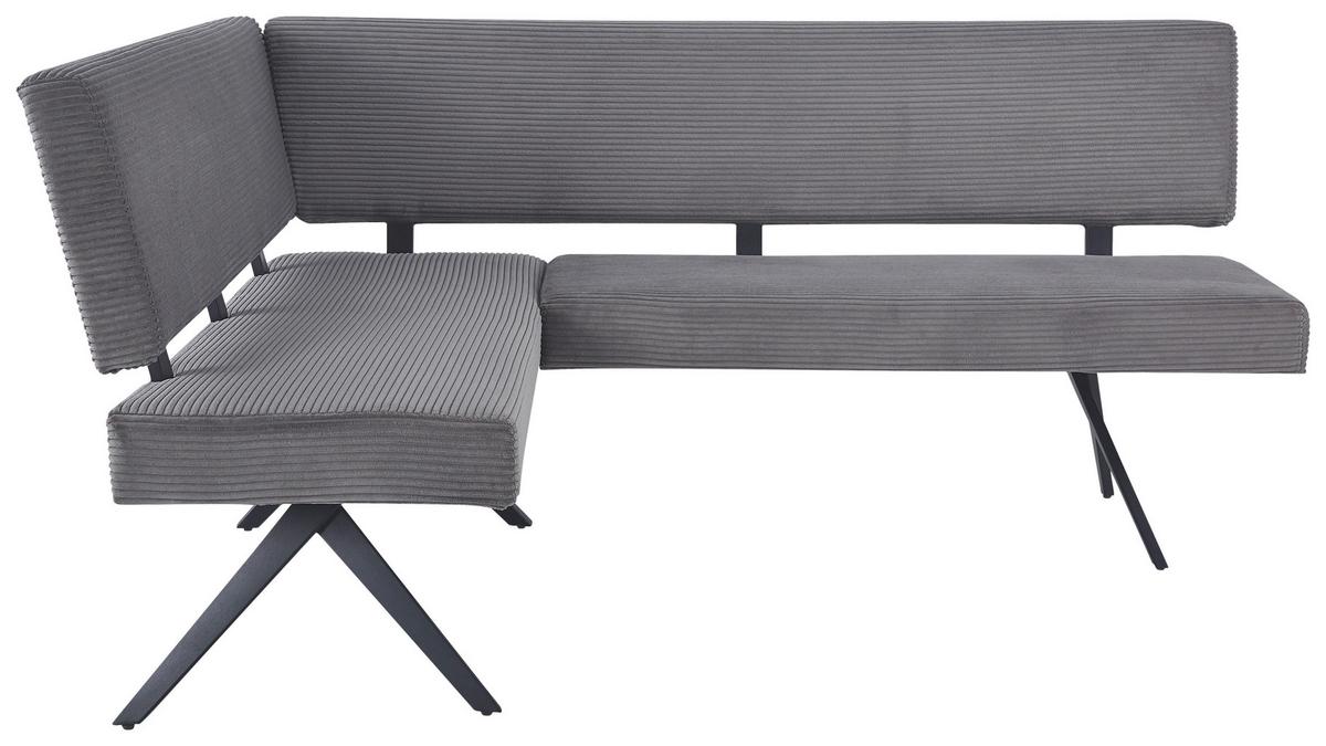 Eckbank Chios Cord Dunkelgrau, S: 150x190 cm - Dunkelgrau/Schwarz, KONVENTIONELL, Textil/Metall (150/190cm) - MID.YOU