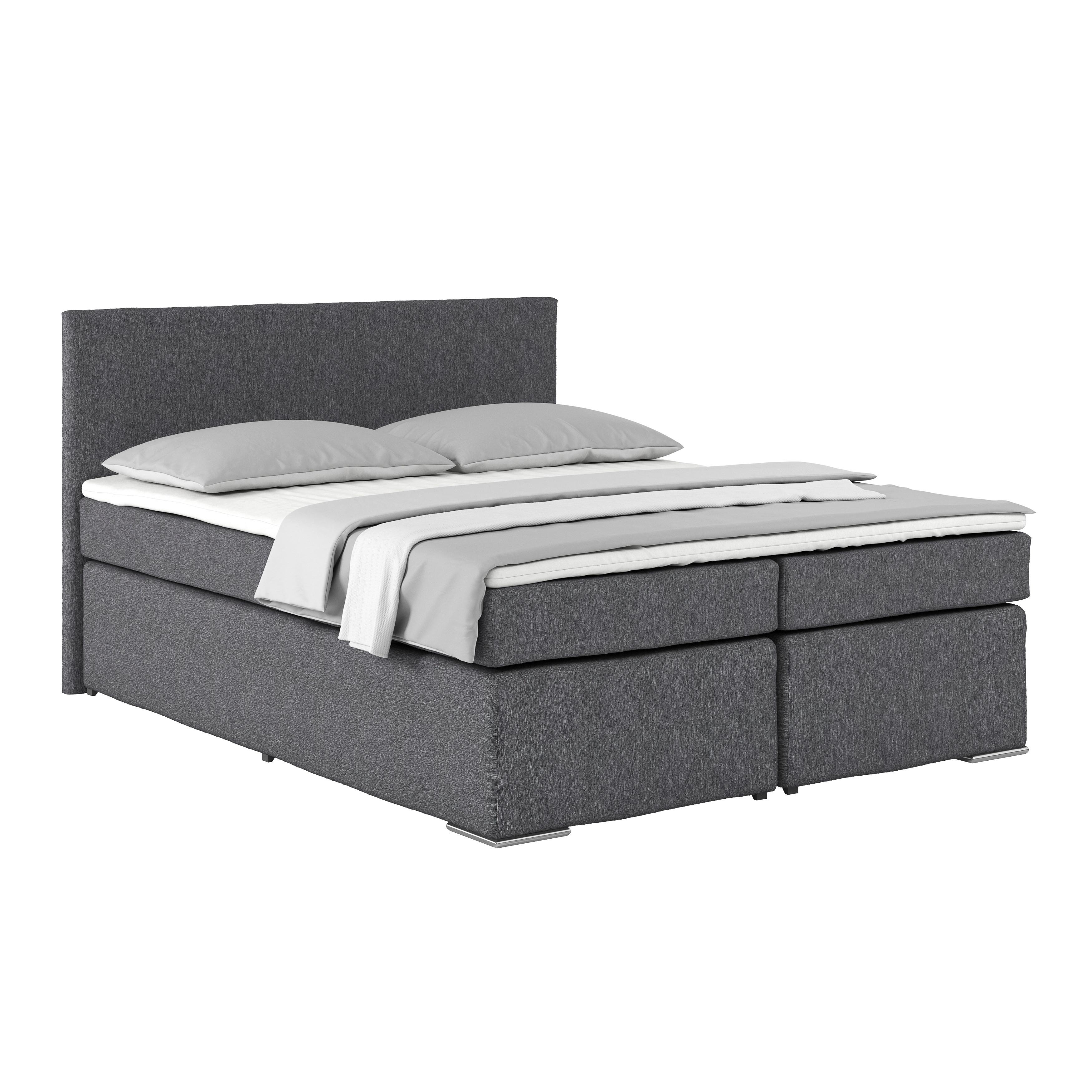 Postel Boxspring NERO 160x200 cm, tmavě šedá - šedá/barvy chromu, Konvenční, kov/textil (160/200cm)