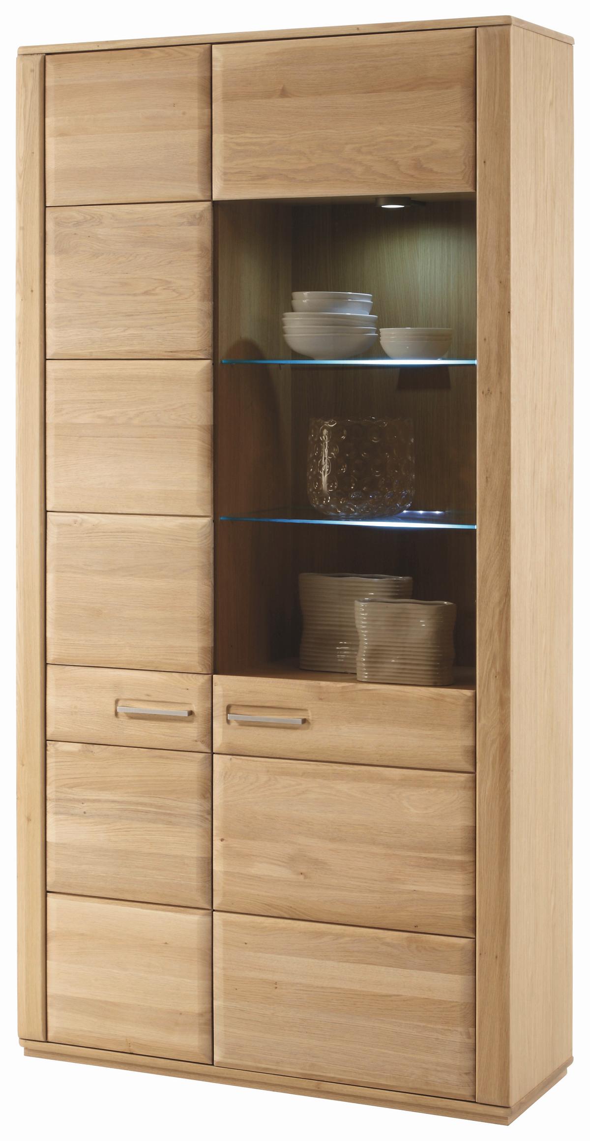 Wohnkombination teilmassiv 4--teilig. Sena Buchefarben - Buchefarben, Design, Glas/Holz (357/209/51cm) - Livetastic