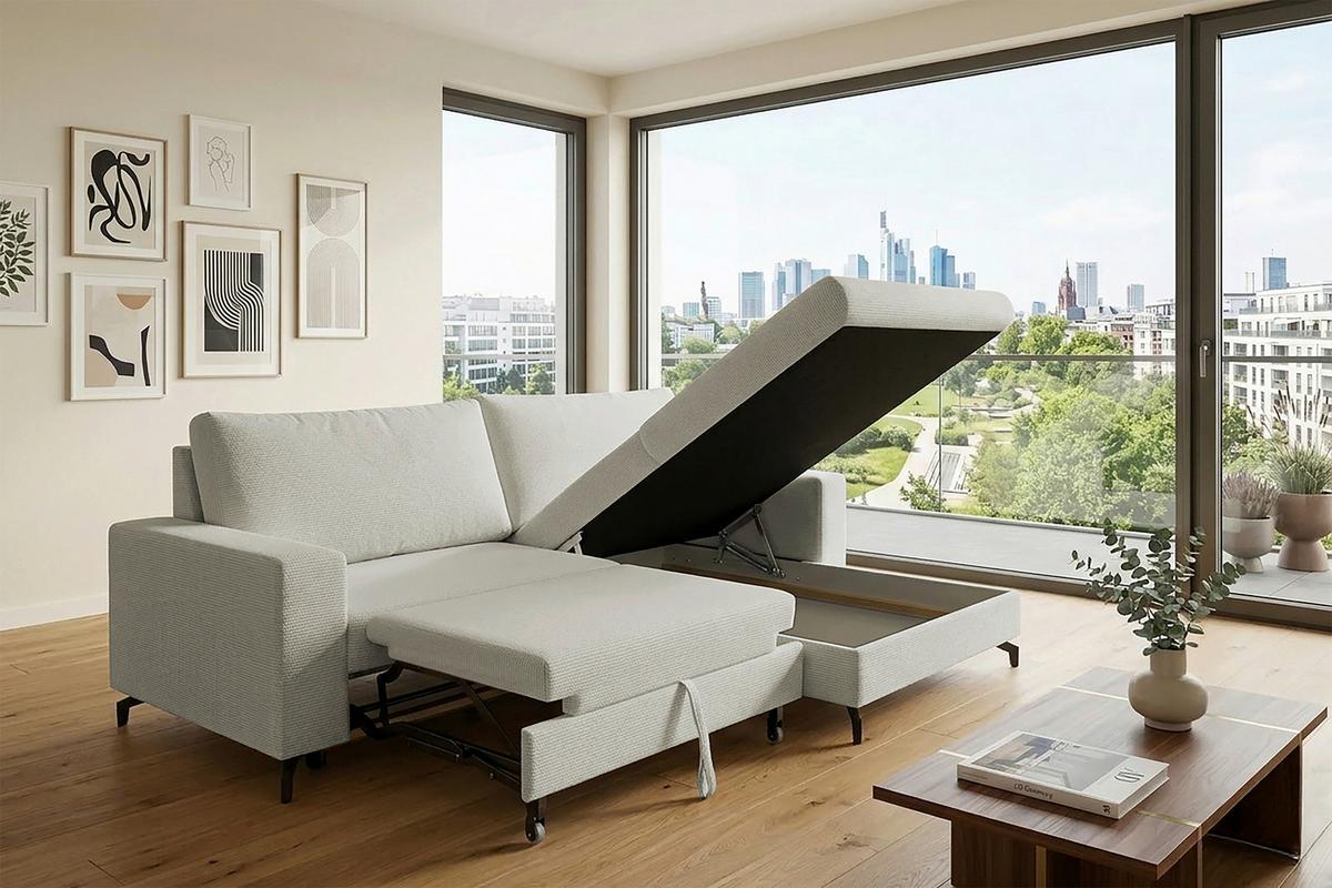 Ecksofa Clara Creme B: 240 Cm - Creme, MODERN, Textil (240/87/177cm)