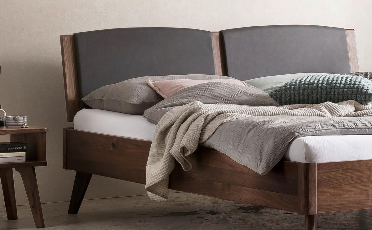 Bett Mareto Nussbaumfarben 140x200 Cm - Dunkelgrau/Nussbaumfarben, KONVENTIONELL, Holz/Textil (140/200cm) - Hasena