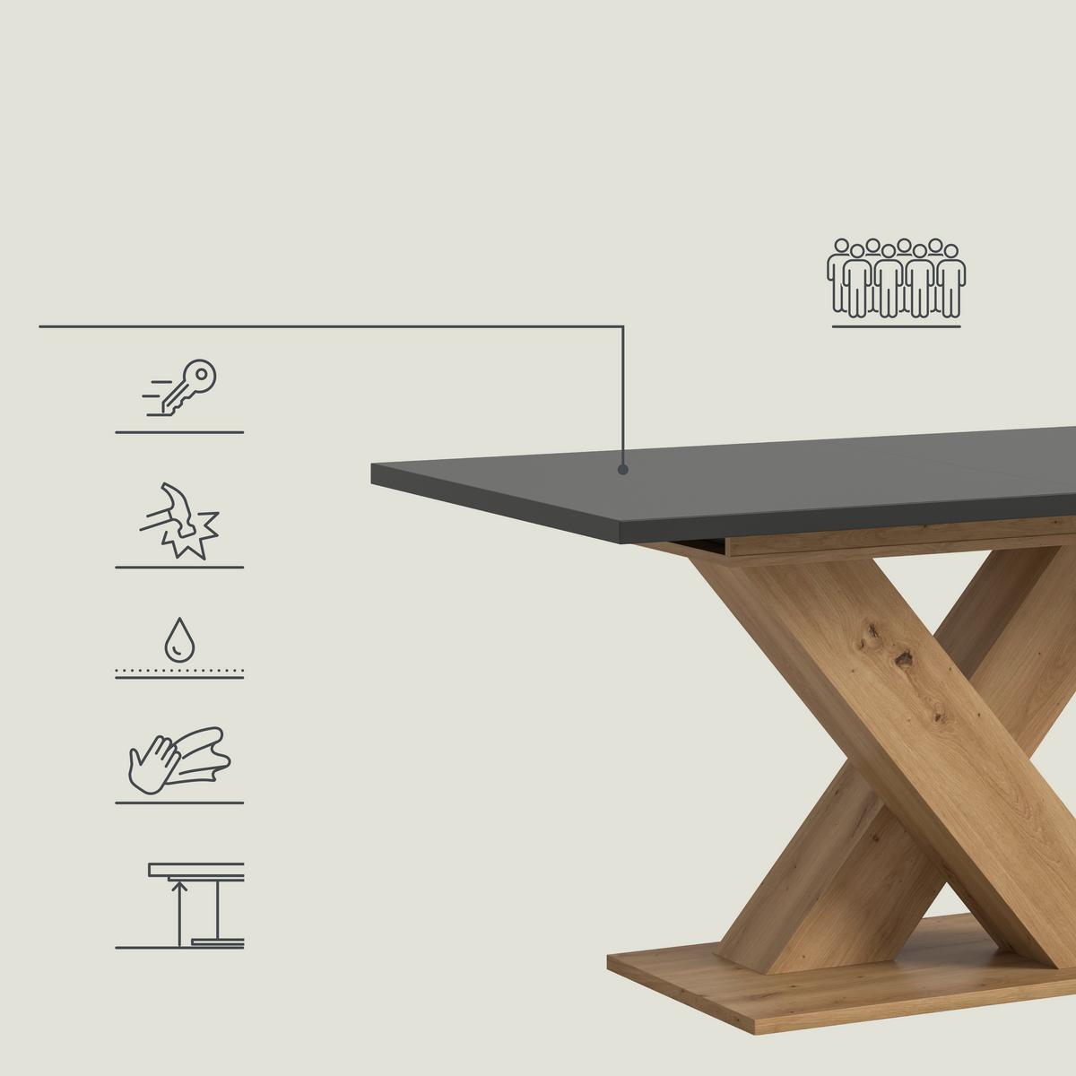 Ausziehtisch Marlon Melamin Dekor Grau,b:150-190cm - Eiche Artisan/Grau, KONVENTIONELL, Holzwerkstoff (150-190/90/76cm) - MID.YOU