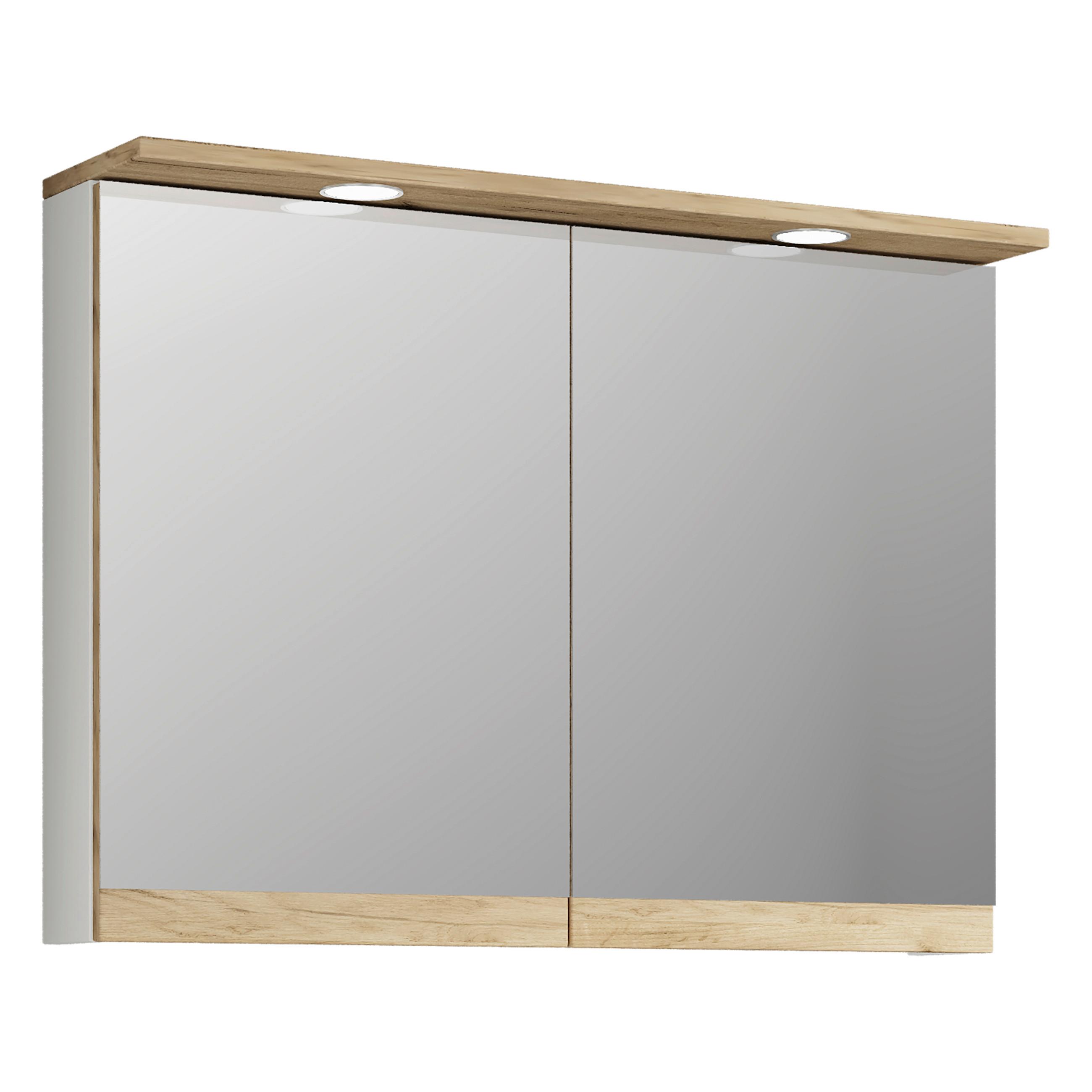 Tükrös Szekrény Cosila - méztölgy színű/fehér, Trend, faalapú anyag/üveg (80/59/23cm) - MID.YOU