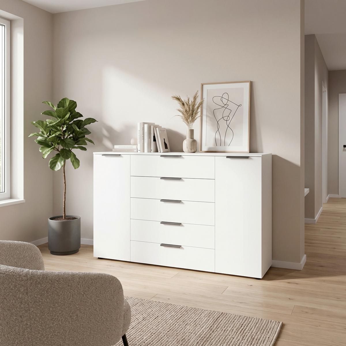 Kommode Flipp Weiß/Graphitfarben B: 160 cm - Schwarz/Graphitfarben, MODERN, Holzwerkstoff (160/100/42cm) - Rauch Möbel