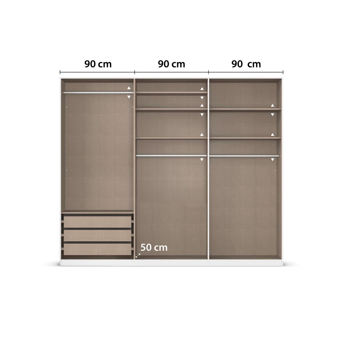 Kleiderschrank Safari mit Spiegel B: 271 cm - Champagner/Silberfarben, KONVENTIONELL, Holzwerkstoff (271/229/54cm)