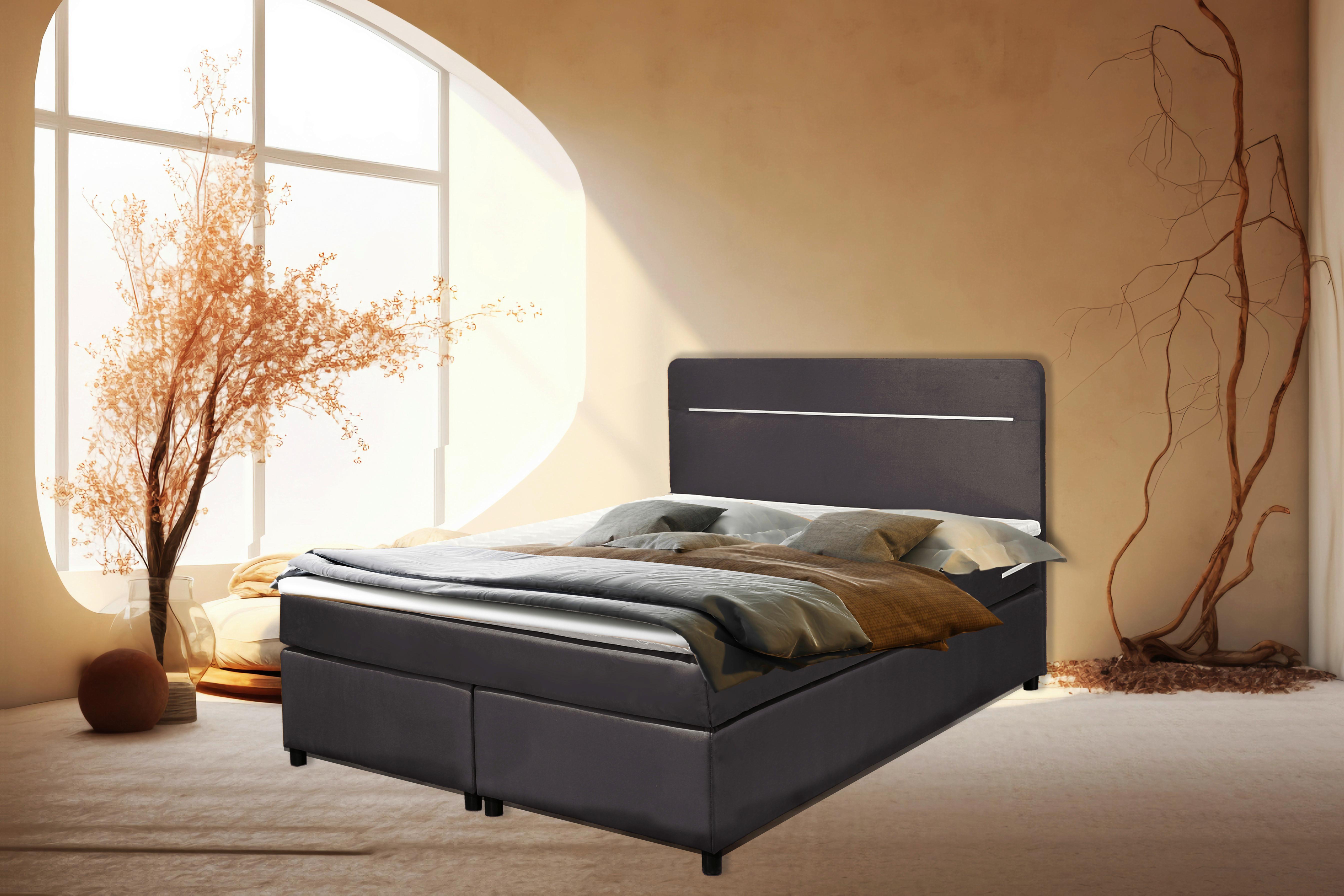 Boxbett Mit Topper 160x200 Cm Stream - Anthrazit/Schwarz, Basics, Textil (160/200cm) - Livetastic