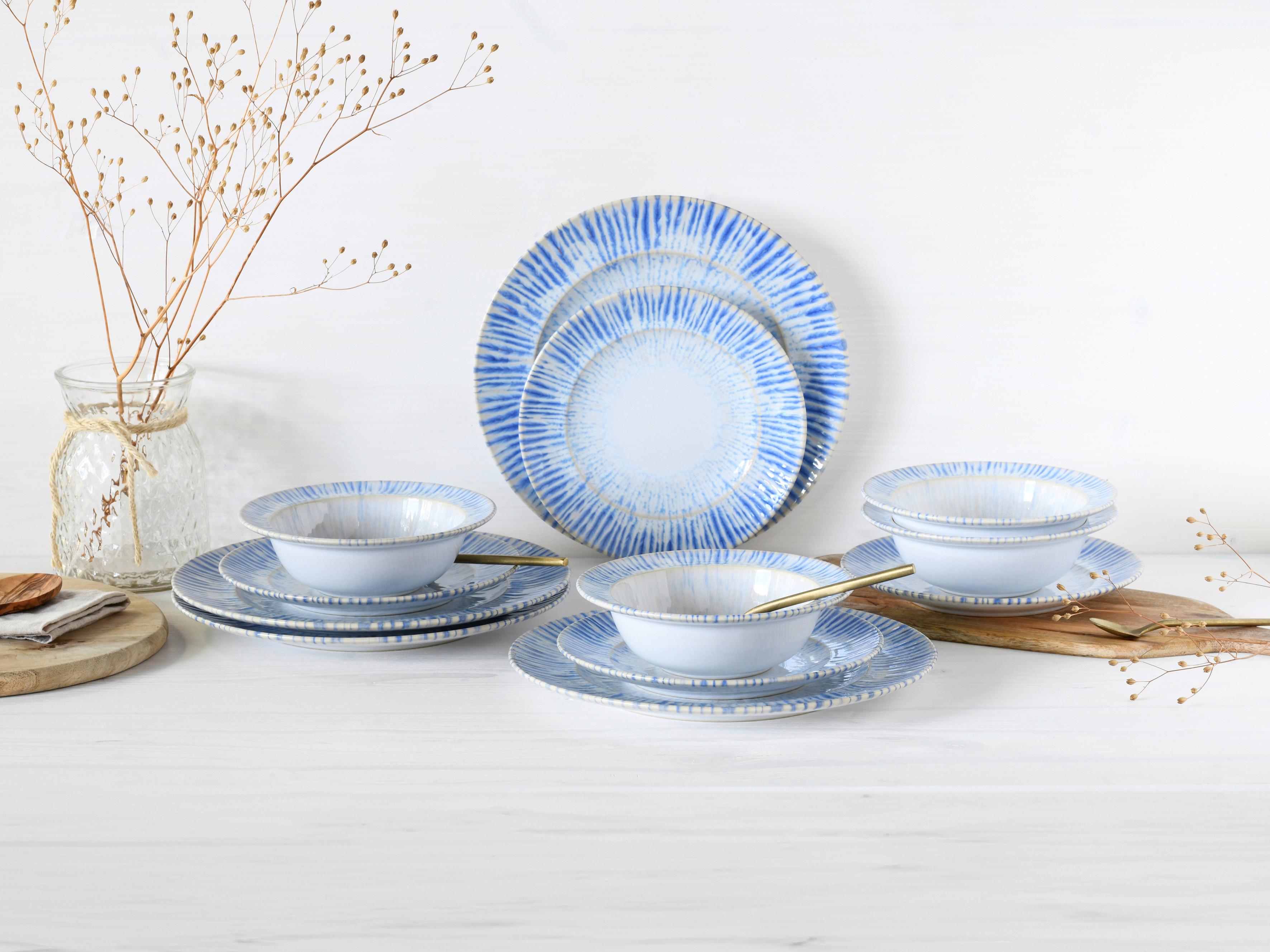Tafelservice Summertime Weiß Hellblau - Weiß/Hellblau, Design, Keramik - Creatable