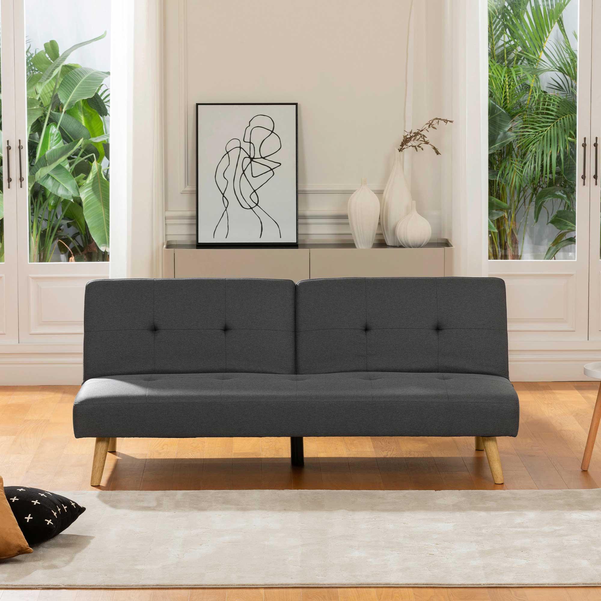 Schlafsofa Volos - Dunkelgrau/Naturfarben, Basics, Textil (178/76/88cm) - MID.YOU