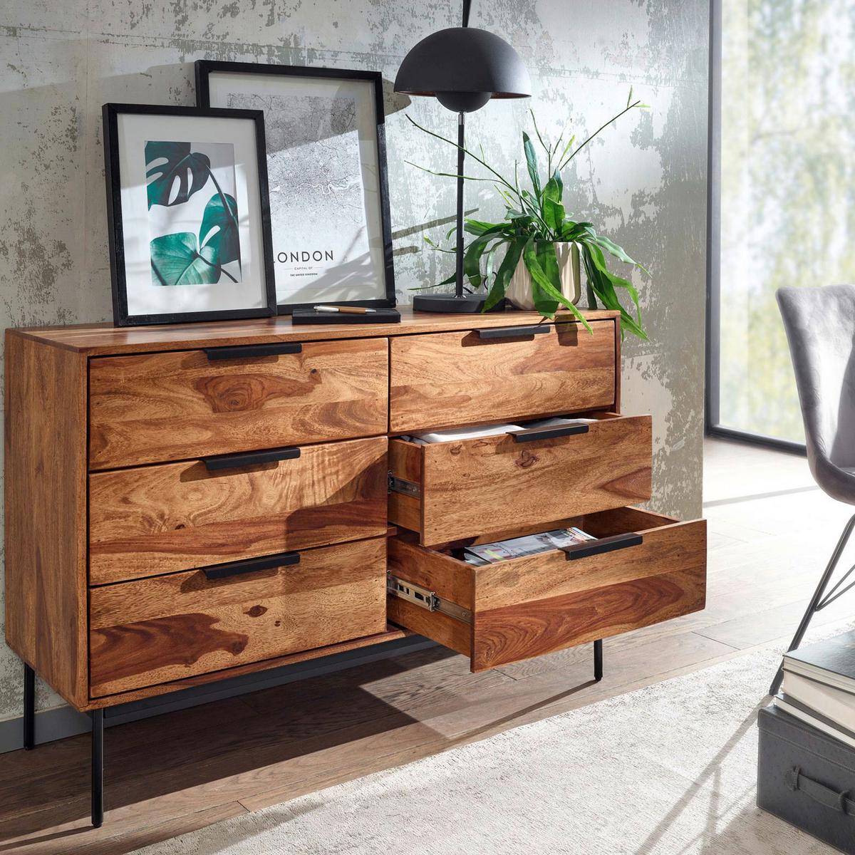 Sideboard Sheesham Sheeshamfarben B: 117 Cm - Sheeshamfarben/Schwarz, Design, Holz (117/80/42cm) - MID.YOU