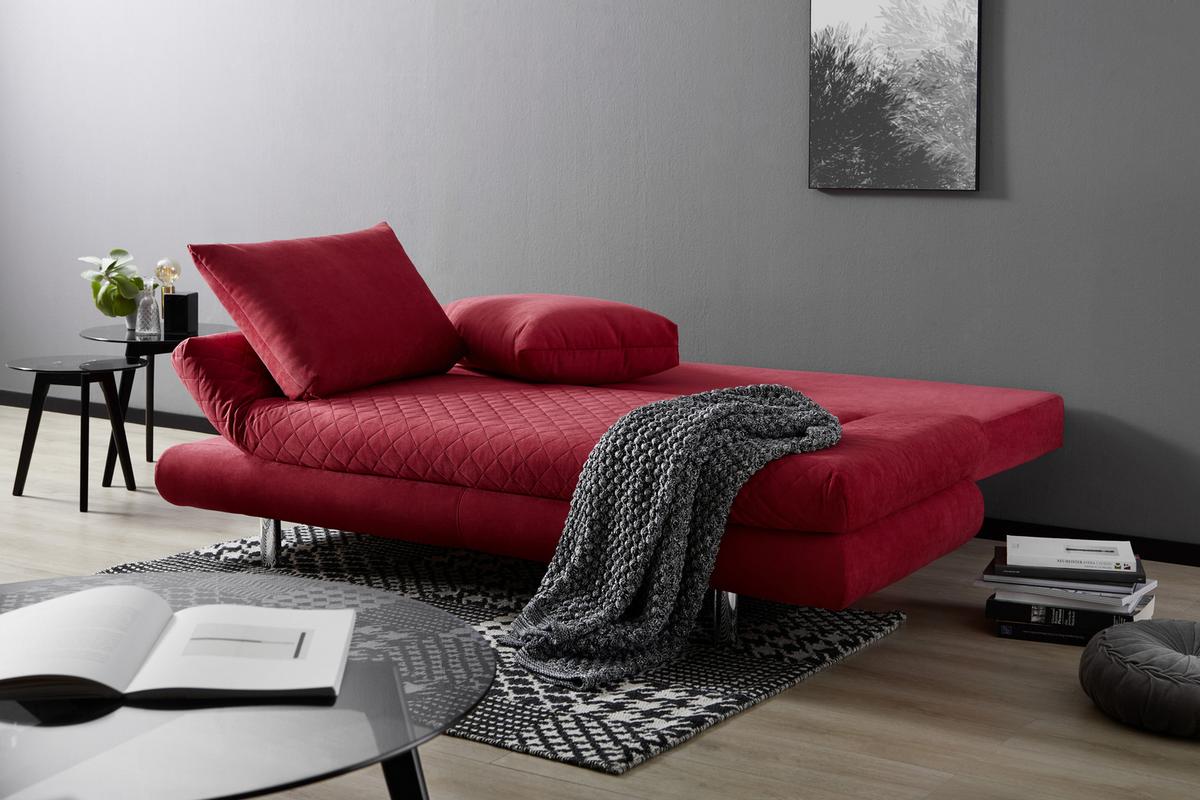 2-sitzer-sofa Mit Schlaffunktion Sorini B:194cm - Chromfarben/Rot, Design, Textil (194/73/91cm) - MID.YOU