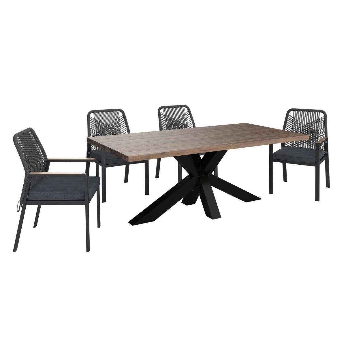 Gartentisch Stockholm Akazienholz L 200cm - Schwarz/Akaziefarben, MODERN, Holz/Metall (200/100/76cm) - Beldano