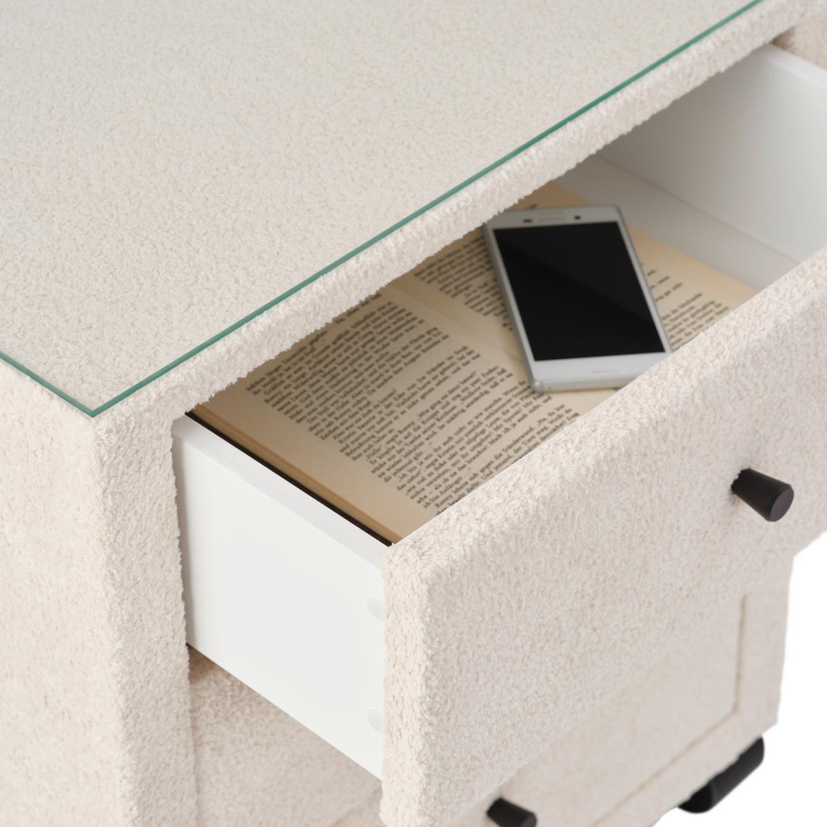 Nachtkästchen Elysia inkl. Beleuchtung B: 48 cm - Beige, Trend, Glas/Holz (48/68/45,5cm) - Luca Bessoni