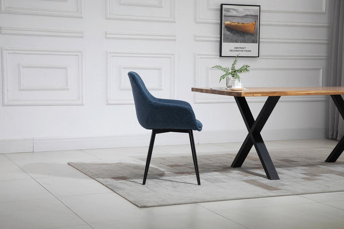 Armlehnstuhl-set Dunkelblau B: 64 Cm - Schwarz/Dunkelblau, MODERN, Textil/Metall (64/86/59cm) - Livetastic