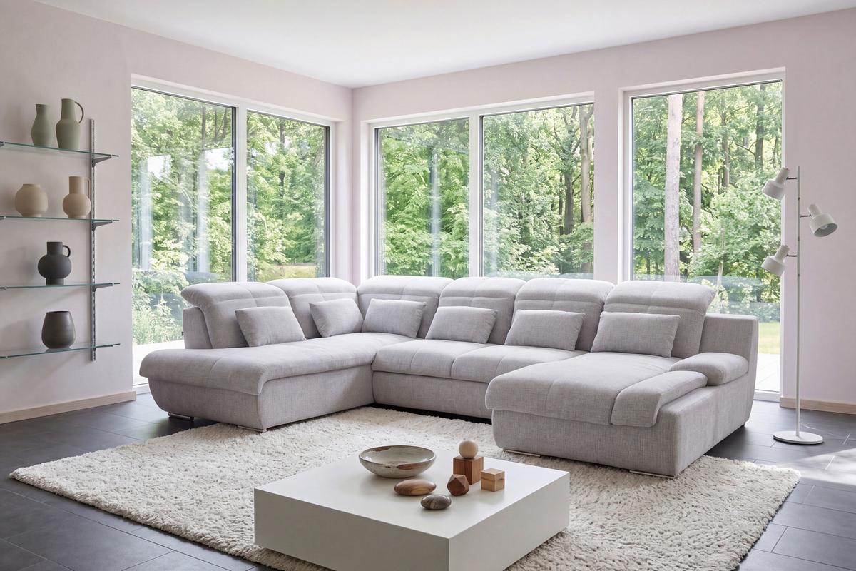 Wohnlandschaft Multi mit Schlaffunktion grau - Chromfarben/Grau, MODERN, Textil (228/345/184cm) - Luca Bessoni